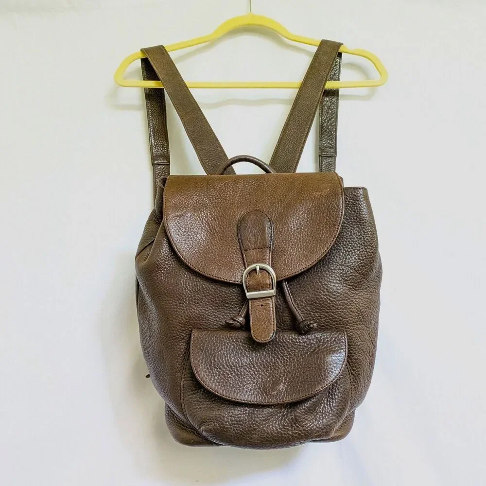 Eddie Bauer Leather Backpack Rucksack Brown Pebbled Bookbag Gorpcore 90s Vintage